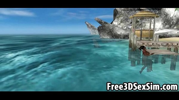 Sexy 3D cartoon ebony honey going skinny dipping