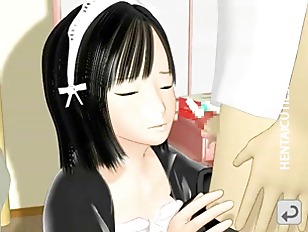 3D hentai maid licking a hard penis