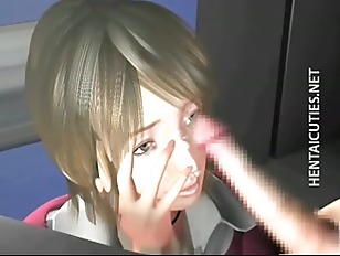 Busty 3D hentai babe gives oral sex